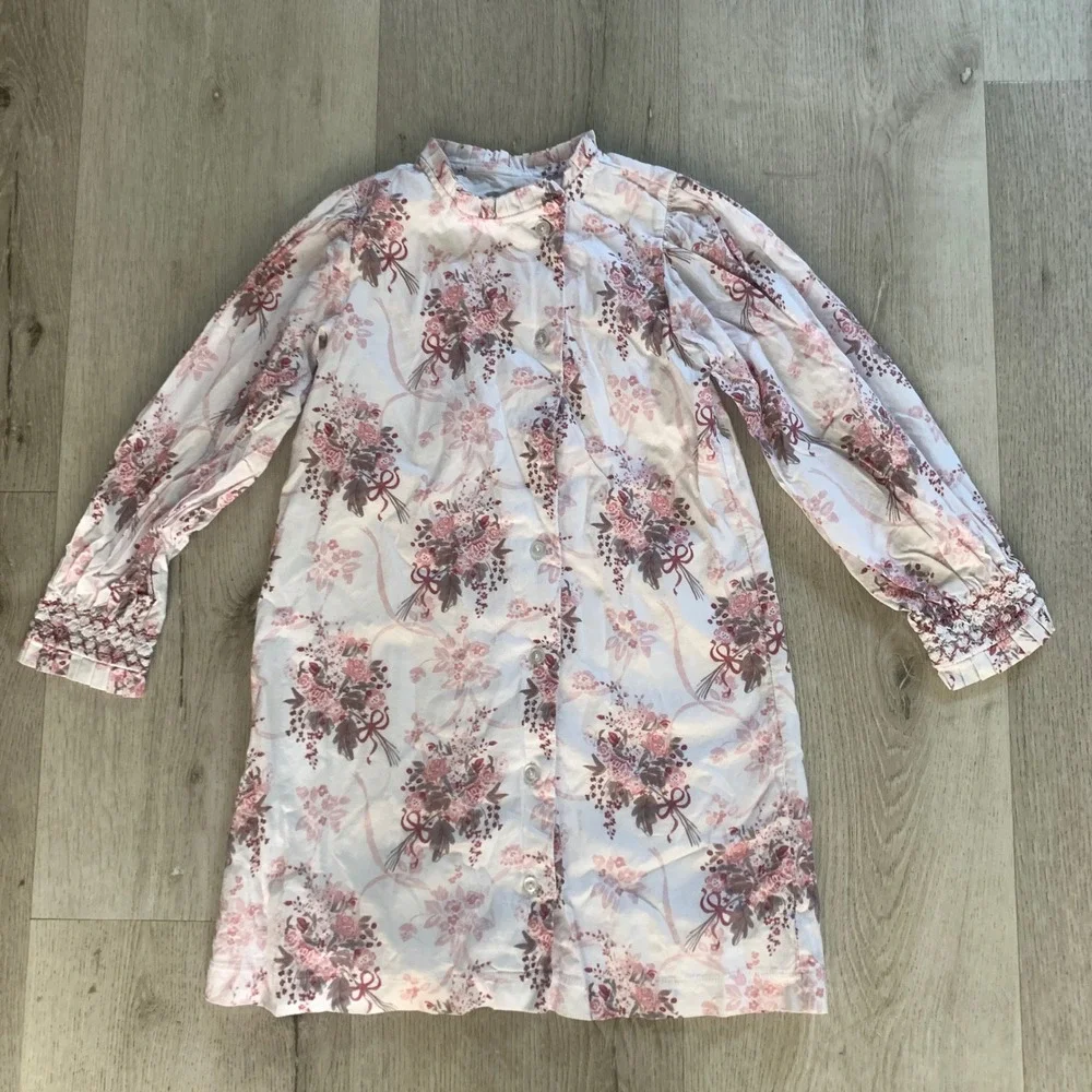 Sun House Childrens Floral Button Down Dress Pink White Cotton Cottagecore Sz 6